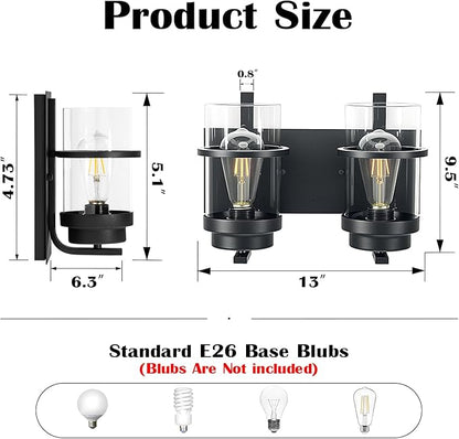 Bathroom Vanity Light Fixtures,2 Light Bathroom Vanity Lights,Black Farmhouse Sconce Over Mirror(Bulbs not Included)