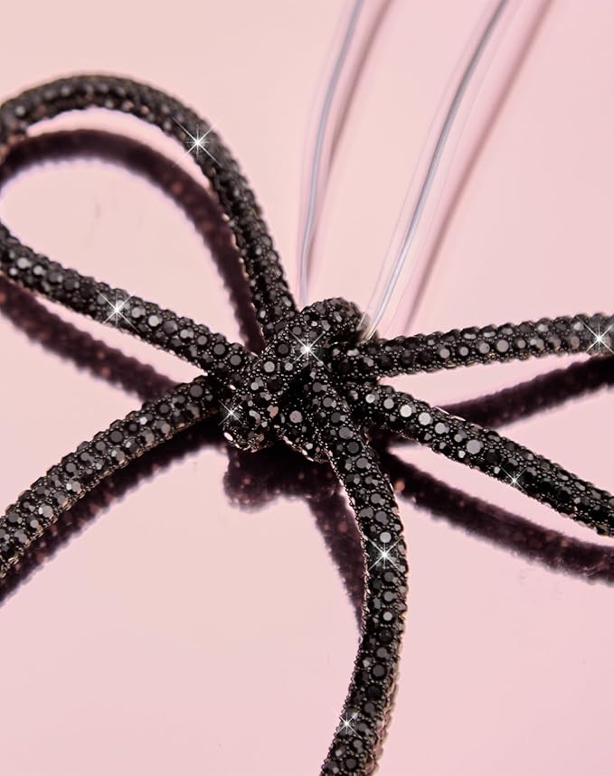 FLAIR GIFTS 6 Pcs 4.3" x 6" 2025 Christmas Bows for Tree Decor, Black Sparkly Glitter Rhinestone Bow Ornaments with Twist Tie for Xmas Decoration, Wreath, Garland, Gift Wrapping