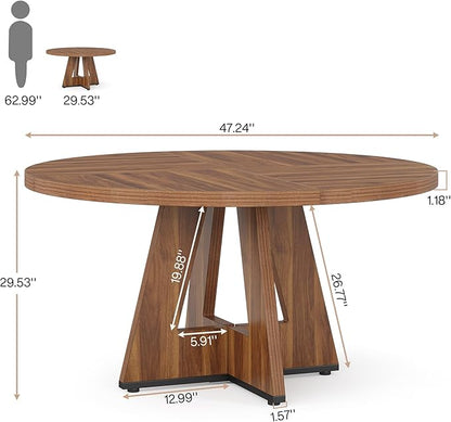 Tribesigns Farmhouse Dining Table 47 Inch Round Dinner Table for 4, Brown