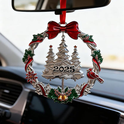 Christmas Decorations 2025 Christmas Wreath Ornament with Rotatable Xmas Tree Metal DIY Hanging Craft Collectibles for Holiday Home Party Decor Keepsake Gifts