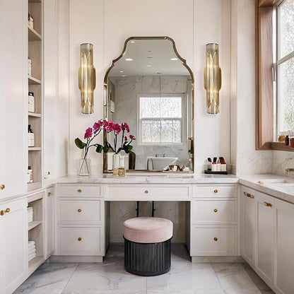 Modern Aged Brass Curved Rounded Perforated Metal Canopy Double Wall Sconce, Hand-Made Wall Mounted Light Beside Mirror, Wall Light for Hallway, Bedroom, Living Room