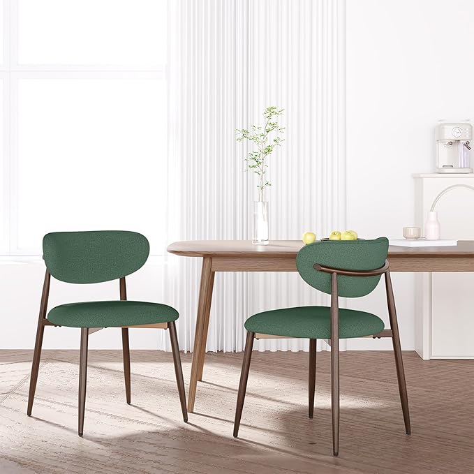 Dining Chairs Set of 2, Upholstered Dining Room Chairs with Metal Legs and Anti Slip Pads, Curved Back Wood Kitchen Chair for Home and Restaurant Use, Green