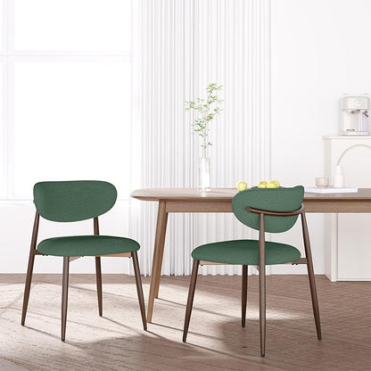 Dining Chairs Set of 2, Upholstered Dining Room Chairs with Metal Legs and Anti Slip Pads, Curved Back Wood Kitchen Chair for Home and Restaurant Use, Green