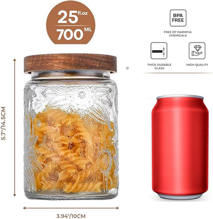 24oz Vintage Glass Canister With Lid Small Glass Jars Wide Mouth Mason Jars Airtight Coffee Canisters Kitchen Storage Containers For Sugar Tea Spice Flour Candy Cookie Cereal Cute Decorative