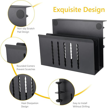 2 TIER Desk Side Storage Upgraded Under Desk Organizer, No Drill Hanging Laptop Holder Under Desk, Clamp-On Table Side Steel Desktop Organization for Office and Home (Black)