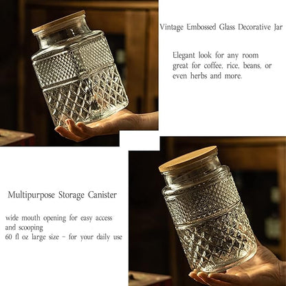 Large Glass Storage Jar, 2 Pack 60 FL OZ Glass Food Storage Containers with Bamboo Lid, Kitchen Containers Cereal Canisters Decorative Jar for Candy Snack Cookies Coffee Tea Nuts Airtight Jars