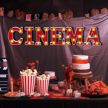 Cinema Light up Letters Sign Party Decorations Battery Powered Marquee Lighted Sign LED Alphabet Letter Lights for Night Party Tabletop Decor Supplies