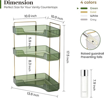 Aveniee Corner Bathroom Counter Organizer, 3 Tier Makeup Perfume Storage for Vanity, Countertop SkinCare Stand Shelf Holder for Women (Green)
