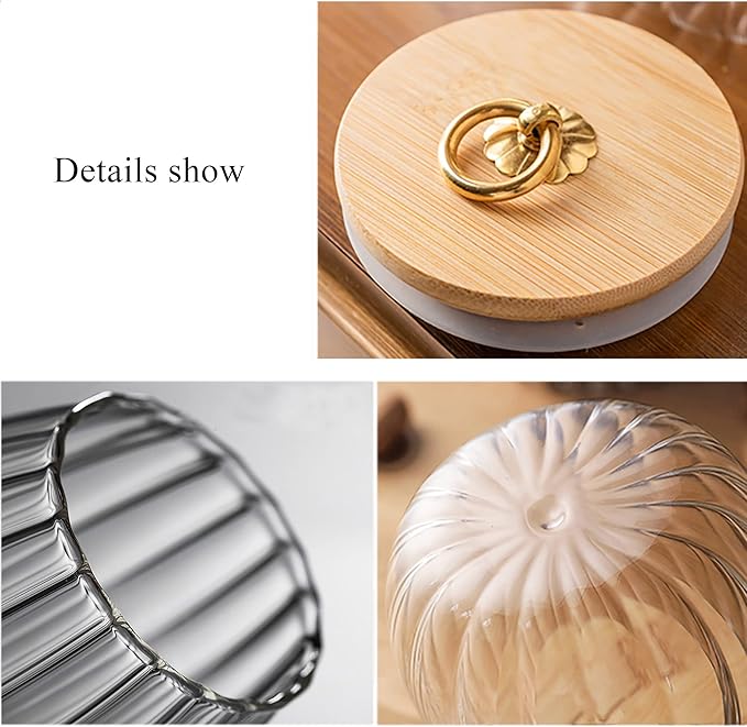 FANTESTICRYAN Glass Coffee Nuts Canister Airtight Storage Jar Petal Decorative Container with Bamboo Lid Metal Handle Easy to Grasp 1600ml, 54 FL OZ (Large Oval)