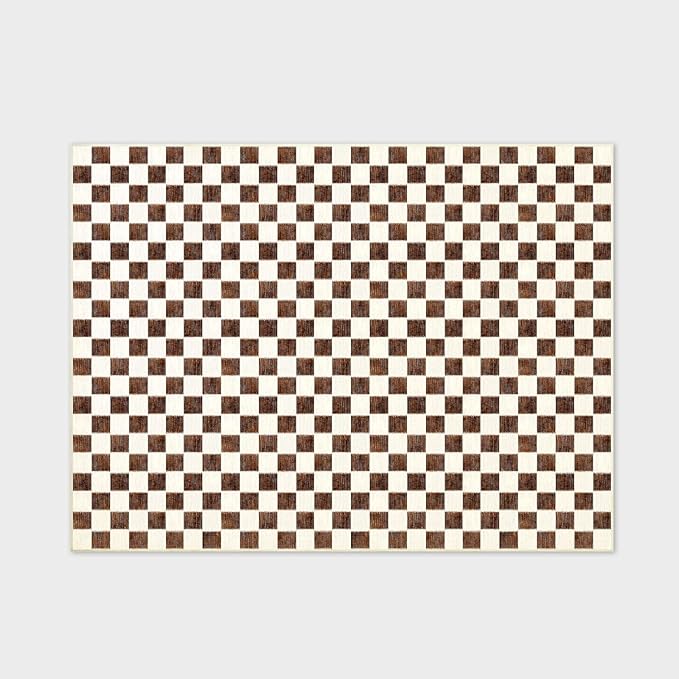 EVERGRACE Checkered Plaid Area Rug, 9x12, Soft Faux Wool, Washable, Anti Slip, Large Carpet for Entryway, Bedroom, Living Room, Hallway, Kitchen, Dining Room, Dark Brown