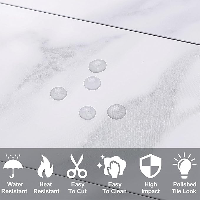 AULIGET 3" x 6" Subway Tile Peel and Stick Backsplash, Thick PVC Stick on Wall Tiles (4, Polished White Marble)