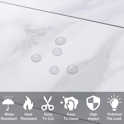 AULIGET 3" x 6" Subway Tile Peel and Stick Backsplash, Thick PVC Stick on Wall Tiles (4, Polished White Marble)