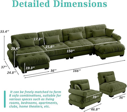 SoarFlash Sectional Sofa Couch, U Shaped Modern Modular Sofa with Solid Wood Legs, Couches Sofas for Living Room Apartment, Comfortable Couches, Green