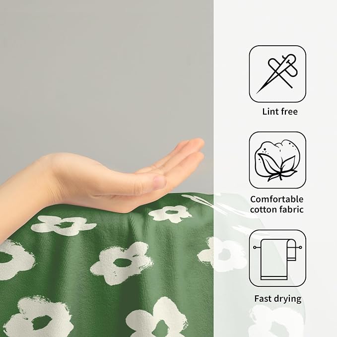 Modern Style Kitchen Towels Set of 2 Green Floral Quick Dry Microfiber Hand Towels