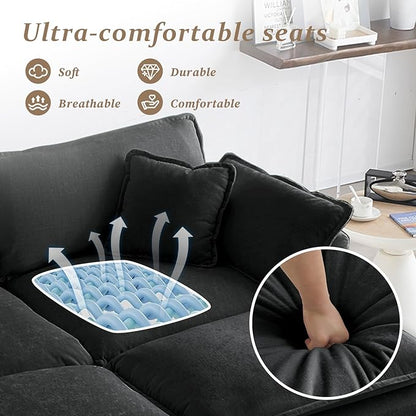 SoarFlash Chenille Sectional Sofa, Comfy Modular Coush Sofa with Ottoman, Modern 2 Seat Recliner Deep Seat Sofa Set for Living Room,Grey