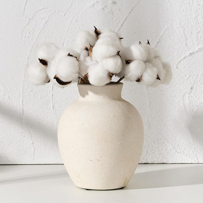 SIDUCAL Ceramic Decorative Flower Vase | 6 Inch Pottery Rustic Farmhouse Boho Vase for Home Decor, Table, Living Room, Bathroom, Shelf, Mantel Decoration, Wedding, White
