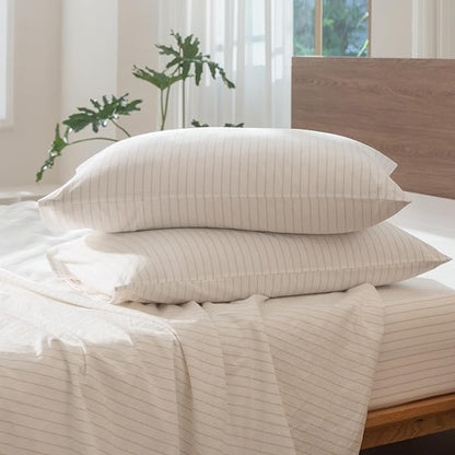 MooMee Striped Duvet Cover Set 100% Washed Cotton Linen Like Textured Breathable Durable Soft Comfy (White Almond Milk Grey Wide Stripes, Palatial King/Oversized King 120"x98")