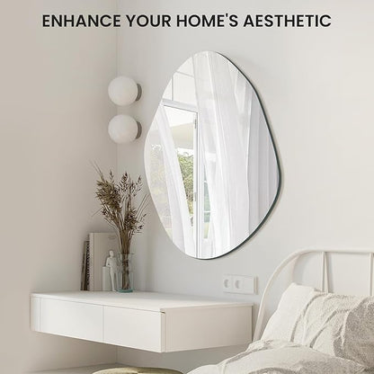 Irregular Asymmetrical Wall Mirror for Living Room Bathroom Entryway, Modern Decorative Wall Mirror Hanging (Hook Style, 36'' x 24'')