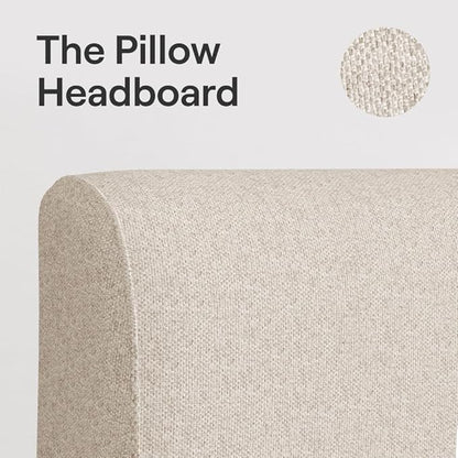 Nectar Bamboo Platform Bed Frame & Upholstered Headboard - Full - Natural/Linen - 12” Height - Easy Tool Free Set Up - Contemporary and Durable - Sturdy Wooden Slats for Support - Holds Up To 800 lbs