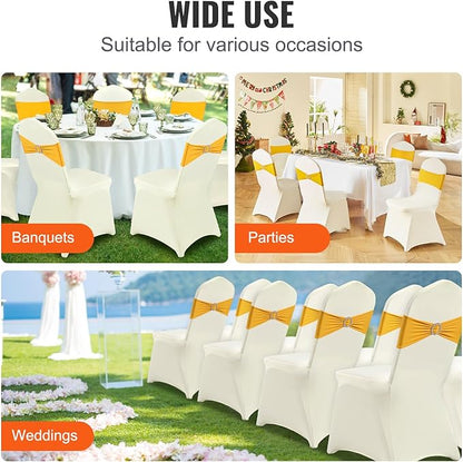 VEVOR 30 Pcs Flat-Front Chair Covers Polyester Spandex Chair Cover Stretch Slipcovers, Wedding, Holiday, Banquet, Party, Celebration, Dining, Beige