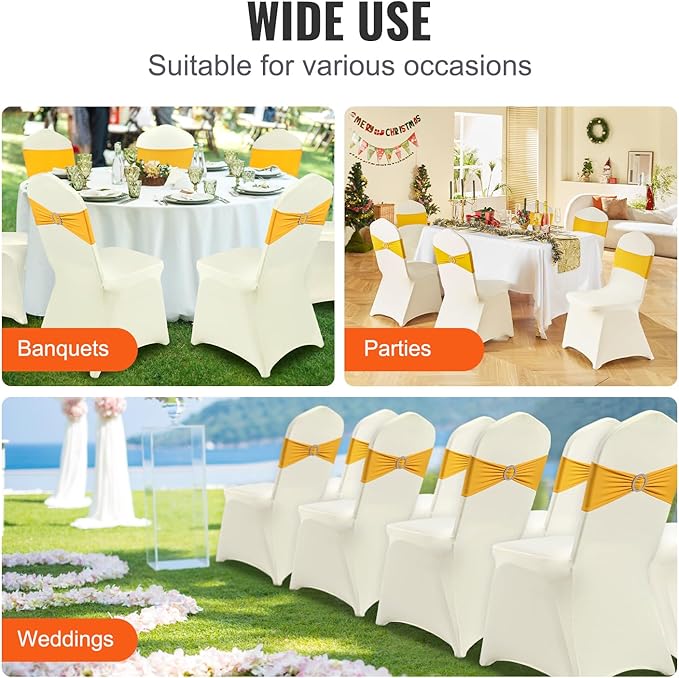 VEVOR 50 Pcs Flat-Front Chair Covers Polyester Spandex Chair Cover Stretch Slipcovers, Wedding, Holiday, Banquet, Party, Celebration, Dining, Beige