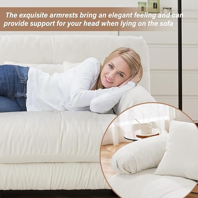 SoarFlash Modern Living Room Velvet Recliner Sofa, Loveseat Sofa for Apartment, Solid Wood Frame, Easy to Install (94.4 inch,White)