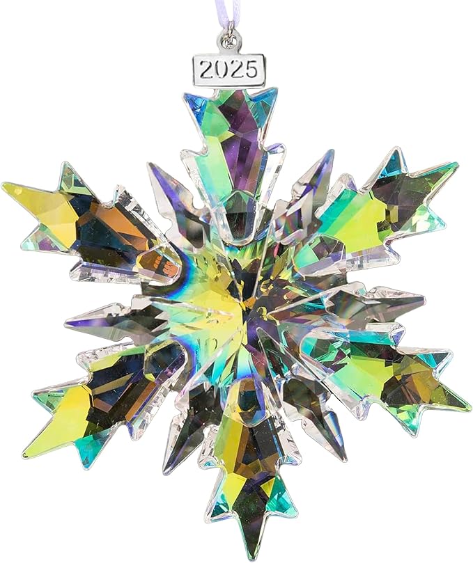 2025 Annual Edition Snowflake Clear Crystal Christmas Ornament, Snowflake Ornaments Display Winter Home Décor Christmas Decor Gift(Colourful)