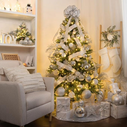 XmasExp Shatterproof Clear Plastic Christmas Ball Ornaments 100mm/3.94" 6pcs Christmas Decorations Decorative Xmas Balls Baubles Set with Stuffed Delicate Decorations (Snow White, 100mm/3.94")