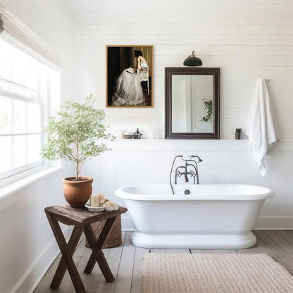 KBKBART Vintage Wall Art, Framed Canvas Art Mid-Century Lady Classical Women Painting, European Portrait for Bedroom Bathroom Decor (12"x16")