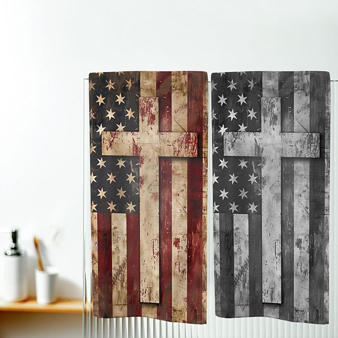 American Flag Kitchen Dish Towels Cross USA Flag Hand Tea Towels American Flag