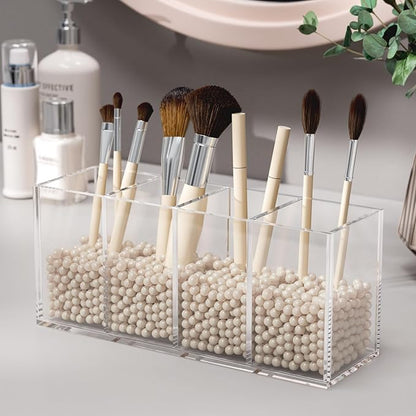 NIUBEE Acrylic Pen Holder 4 Compartments, Clear Pencil Organizer Cup for Countertop Desk Accessory Storage