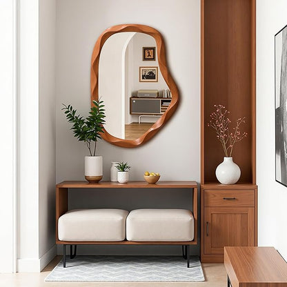 LuxenHome Irregular Wall Mirror, 31.5"x22.6" Large Asymmetrical Mirror Decorative with Dark Brown MDF Wood Frame Vanity Mirrors for Bathroom, Bedroom, Living Room, Entryway, Hanging Home Wall Decor