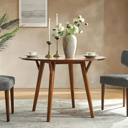 HULALA HOME Round Dining Table for 4, 45” Solid Wood Ktichen Table, Small Dinner Coffee Writing Table for Kitchen Dining Room, Save Space, Acorn