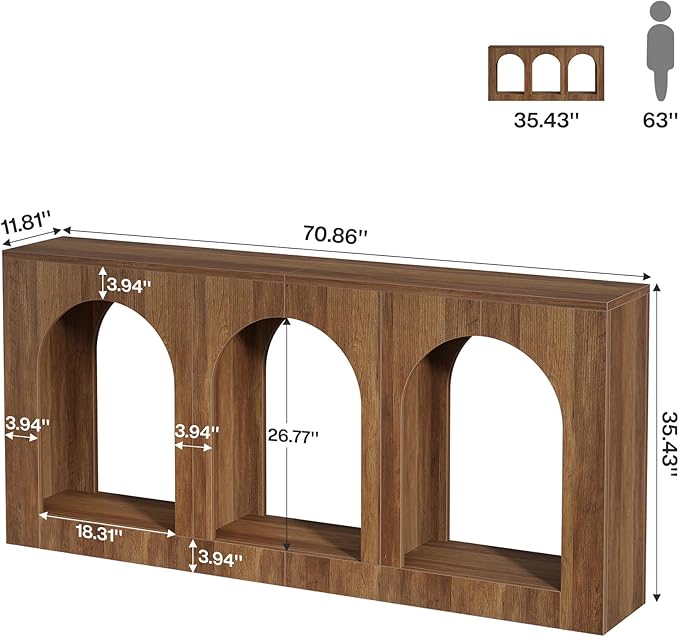 Tribesigns 70.9" Console Table with Storage, Wood Entryway Entry Table with 3 Arched Shelves for Foyer, Hallway, Living Room, Behind Couch Sofa, Narrow Long