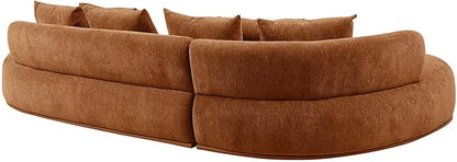 WILLIAMSPACE 134.63" Oversize Curved Sofa Cloud Couch with Round Chaise & Ottoman, Modern Upholstered Curved Sectional Sofa Couch with 6 Pillows for Living Room, No Assembly (Left-Facing,Orange)