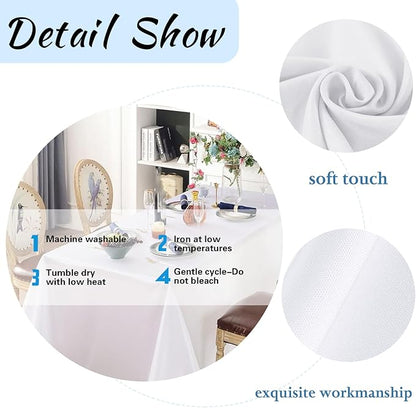 6 Pack White Table Cloth Rectangle Table 60 x 84 Inch Tablecloths for 6 Foot Rectangle Tables. Stain and Winkle Resistant Polyester Washable WhiteTable Cloths for Parties Wedding Dining