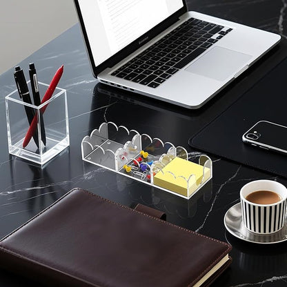 YAGELI Magnetic 3-in-1 Acrylic Sticky Note Holder Dispenser | Modern Desktop Organizer for 3x3 Post It Notes & Memo Pads with Non-Slip Base | for Productive Workspace at Office, Home or School | Clear