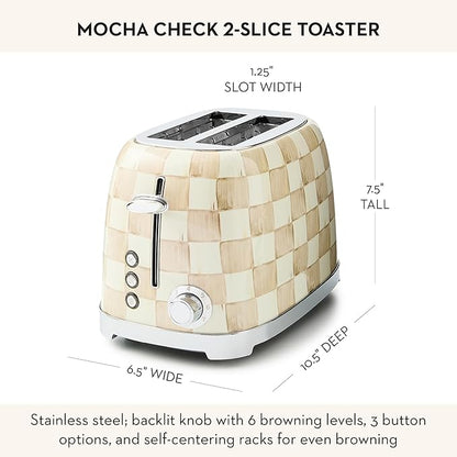 MACKENZIE-CHILDS 2-Slice Toaster, Decorative Toaster for Kitchen, Brown-and-White Mocha Check