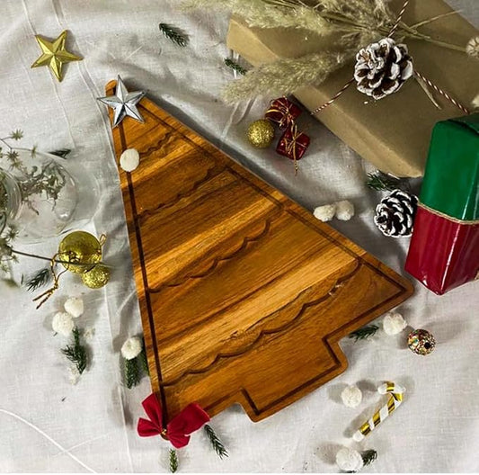Affinity Decor Organic Acacia kitchen Cutting Chopping Charcuterie Board Platter for Butcher Block Cheese and Vegetables (Christmas Tree with Curved Groove 13.5"L x 10.8"W)
