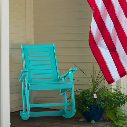 GREENVINES Outdoor Rocking Chairs | Porch Rocker | HDPE Plastic | Aqua | Oversized Rockers | High Back | Big & Tall | Ladder Back | for Patio Outside Backyard Balcony Garden