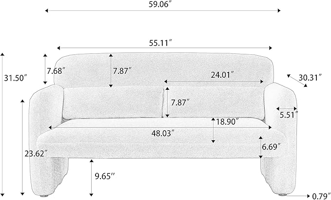 59.06'' Loveseat Sofa, 2 Seater Sherpa Fabric Love Seat Couch, Comfy Upholstered Modern Leisure Loveseat Couches with 2 Waist Pillow for Bedroom, Office, Living Room