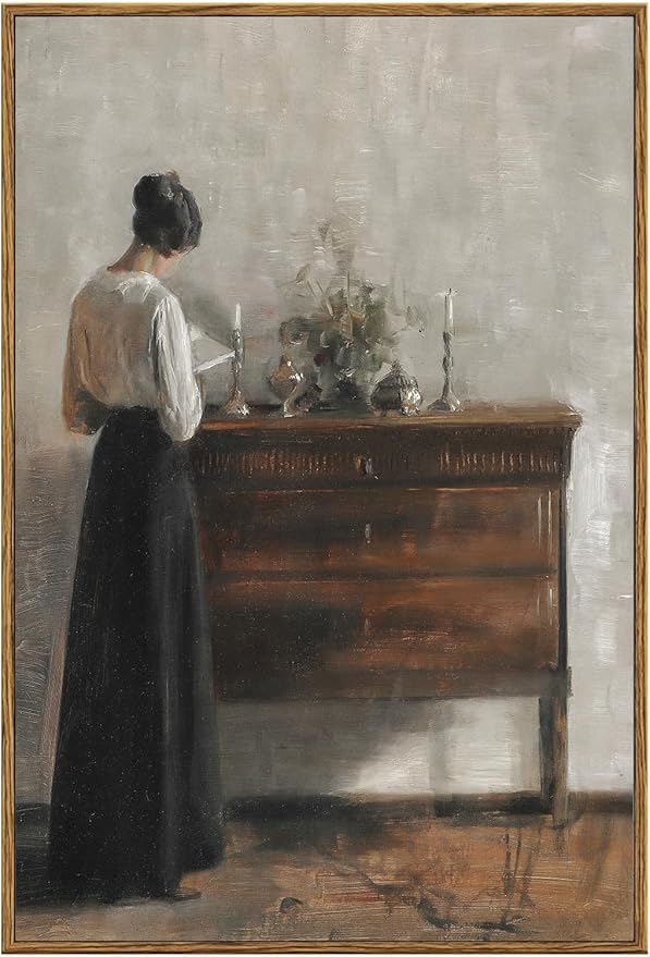 KBKBART Vintage Wall Decor Art Print, Framed Canvas Wall Art Mid-Century Lady Classical Women Painting Picture, Vintage European Portrait Painting for Bedroom Bathroom Decor Wall Art(16"x24")