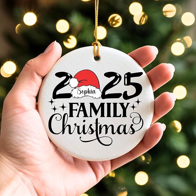 Custom Christmas Family 2025 Ornaments, Ceramic Ornaments for Family Xmas 2025, Personalized Christmas Ornament