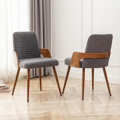Dining Room Chairs,Mid Century Modern Kitchen Chairs,Upholstered Chairs,Metal Legs Wooden Desk Chairs,Armless and No Wheels for Kitchen Dining Living Room,Gray Fabric,1PCS