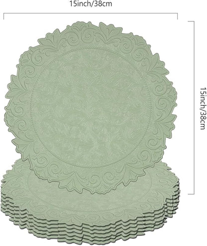 Noctiflorous Round Faux Leather 15 Inch Placemats Set of 6 Waterproof Wipeable Heat Resistant Tablemat for Dining Table Kitchen Non Slip Oilproof Table Place Mat for Indoor Outdoor(A Green, 6)