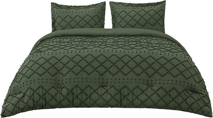 Bedsure Twin XL Comforter Set - Olive Green Comforter, Boho Tufted Shabby Chic Bedding for Kids, 2 Pieces Vintage Farmhouse Bed Set for All Seasons, Fluffy Soft Bedding with 1 Pillow Sham