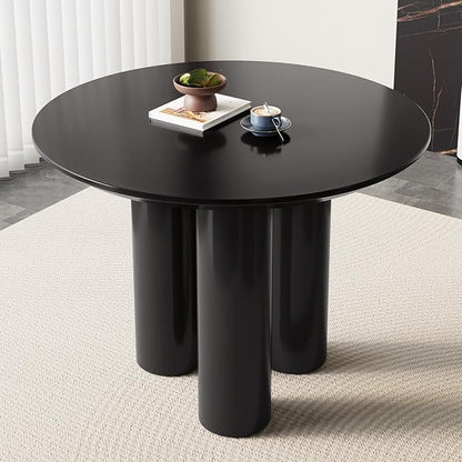 5 Pieces 39.37" Black Round Dining Table and 4 Upholstered Chairs for 4-6 Person, MDF Table-top, Light Velvet Chairs with Black Metal Leg for Kitchen, Reception Room,Round Coffee Table Set