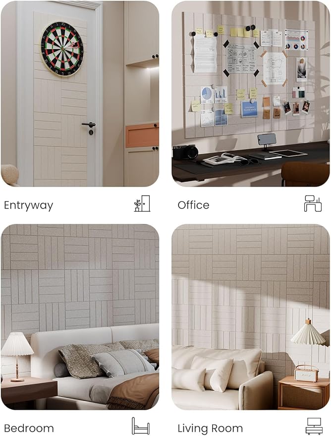 Bumusty Large Cork Board Alternative-47 x35 Felt Bulletin Board Tiles, with 30 Pushpins, 70 Adhesive Tabs, 12-Pack Slat Wall Paneling, Cork Boards for Office Push Pin Board Felt Board-Oatmeal