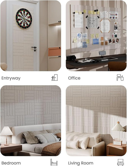 Bumusty Large Cork Board Alternative-47 x35 Felt Bulletin Board Tiles, with 30 Pushpins, 70 Adhesive Tabs, 12-Pack Slat Wall Paneling, Cork Boards for Office Push Pin Board Felt Board-Oatmeal