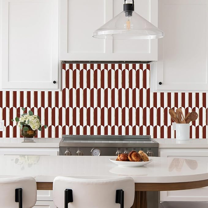 Vamos Tile Peel and Stick Backsplash Seamless Tile for Kitchen,White and Red PVC Mixed Light Gold Self Adhesive Fish Scale Metal Mosaic Tiles (10 Sheets)